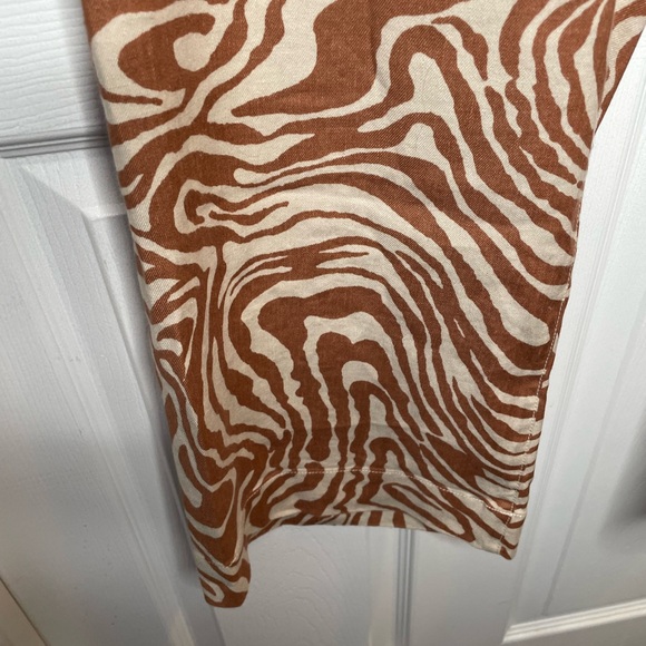 Maeve Colette Wide Leg Linen Blend Hi Rise Pants Zebra Swirl Brown Cream 31 - Picture 7 of 15